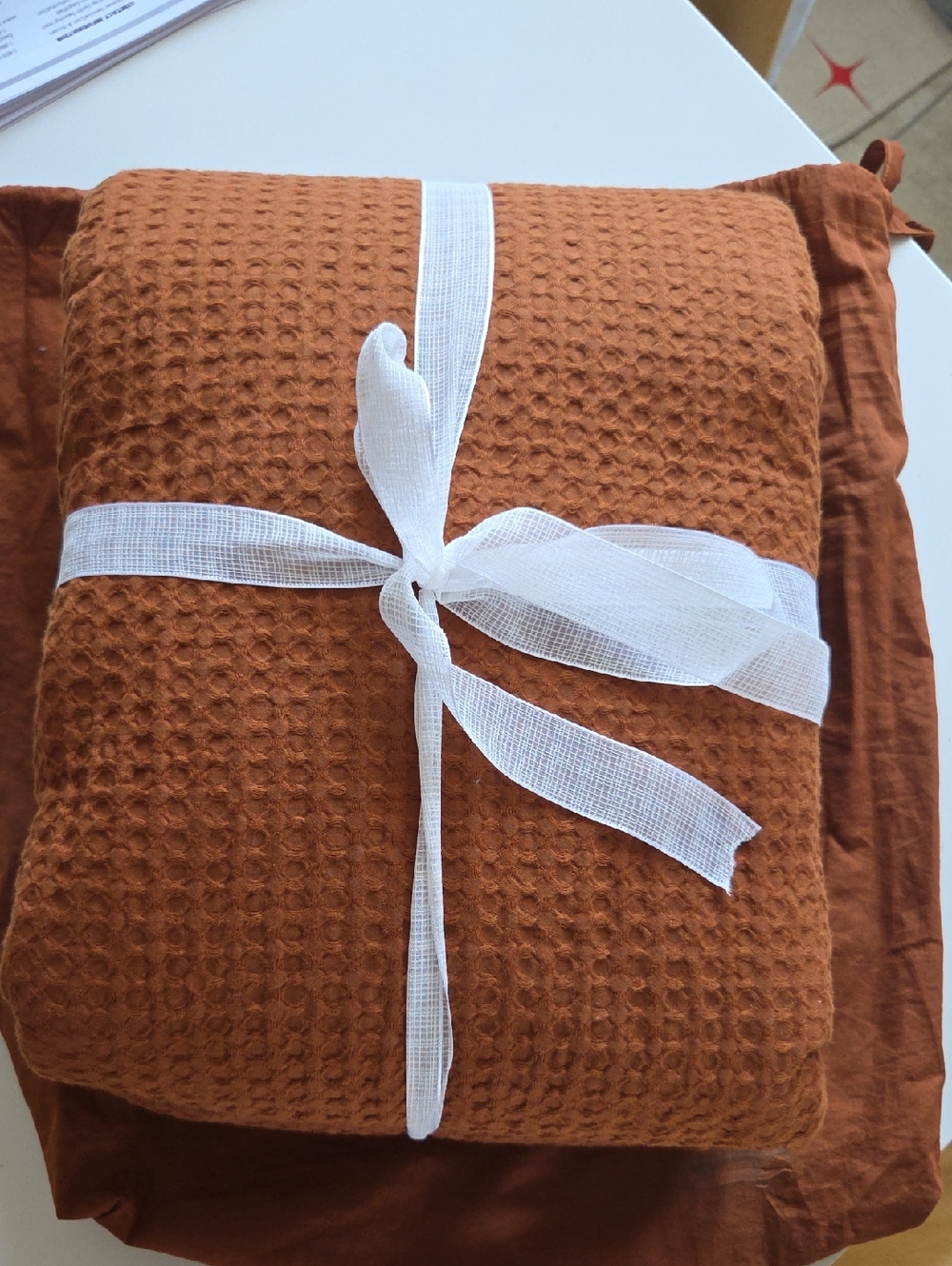 Quince Luxe Waffle King Size Duvet Cover Set In Terracotta  New - Picture 7 of 11